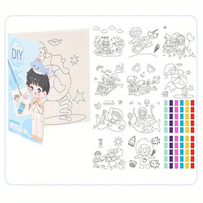 Watercolor Painting Coloring Book w/10 Pages & Pen