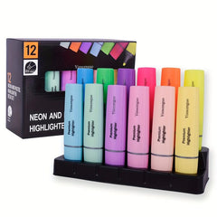 12pcs Large Capacity Highlighter Marker Set for Students & Office Use