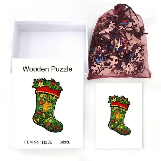 Wooden Puzzle Christmas Boots Unique Gift Adult Stress Relief