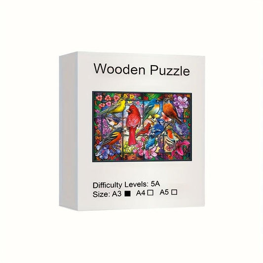 Birds Wooden Jigsaw Puzzle Game For Adults - Animal Shape Pieces Gift