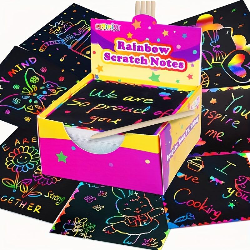 100pcs Scratch Note Art Mini Rainbow Scratch Paper Tape Handwriting Pen