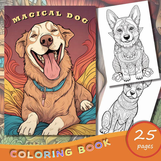 Magical Dog Coloring Book 25 Pages Halloween Christmas Party Gift