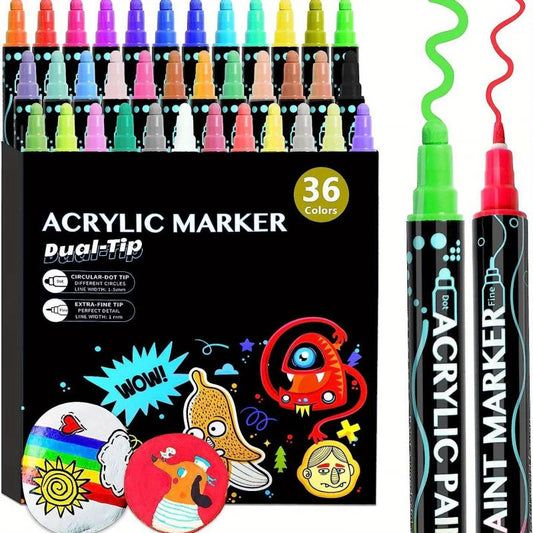 36 Acrylic Paint Pens Dual Tip Colors for Rock Painting Wood Canvas Glass