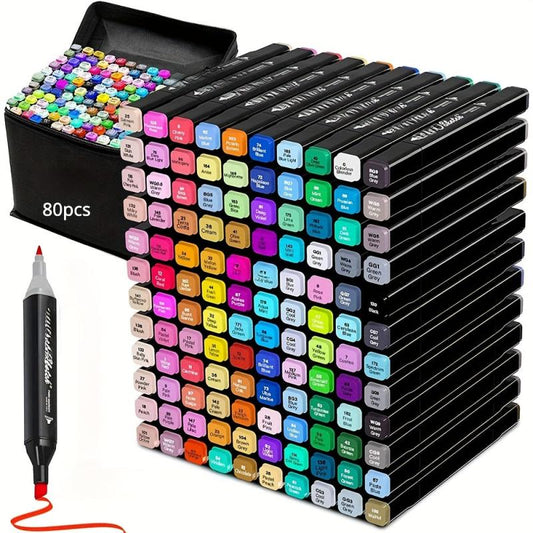 80 Colors Dual Tip Markers Set with Blender Marker