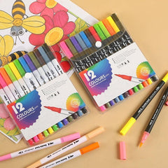 Watercolor Brush Painting Set for Kids, Washable Double Head Pen