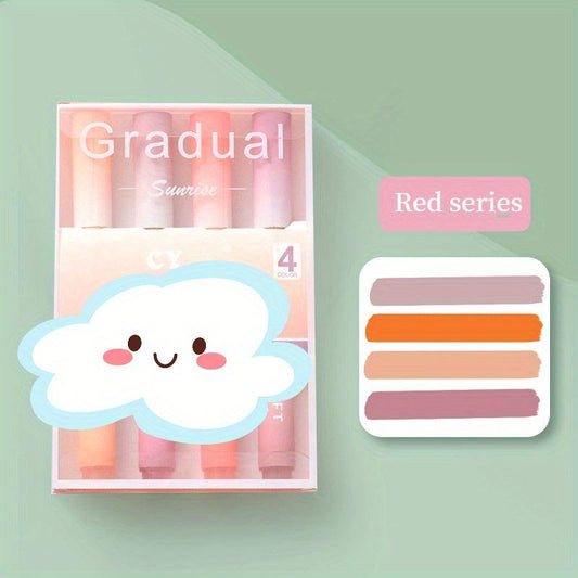 4pcs Gradient Highlighters Eye Protection Markers Large Capacity Key Points