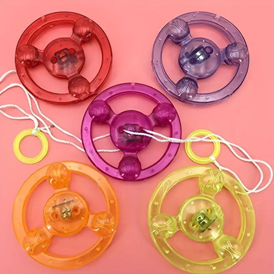 2pcs Glitter Flywheel Pull Rope Luminous Flying Saucer Gyro