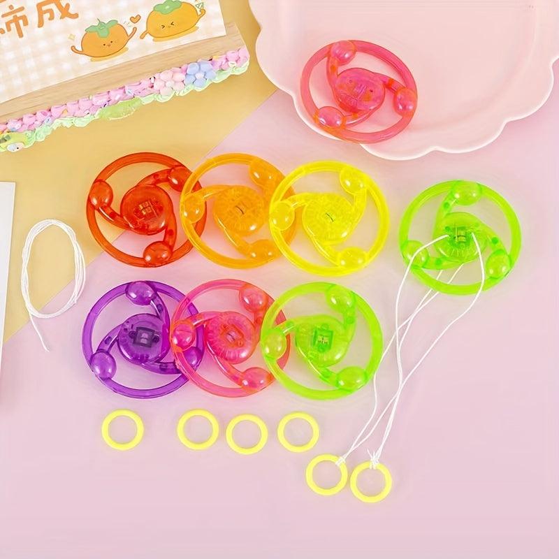 2pcs Glitter Flywheel Pull Rope Luminous Flying Saucer Gyro