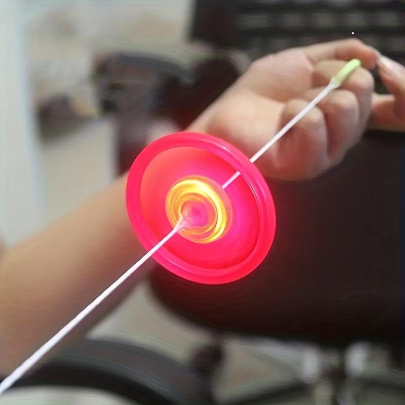 2pcs Glitter Flywheel Pull Rope Luminous Flying Saucer Gyro