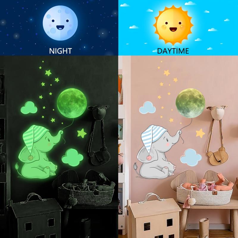 Luminous Elephant Moon Wall Sticker Waterproof Adhesive Living Room Decor