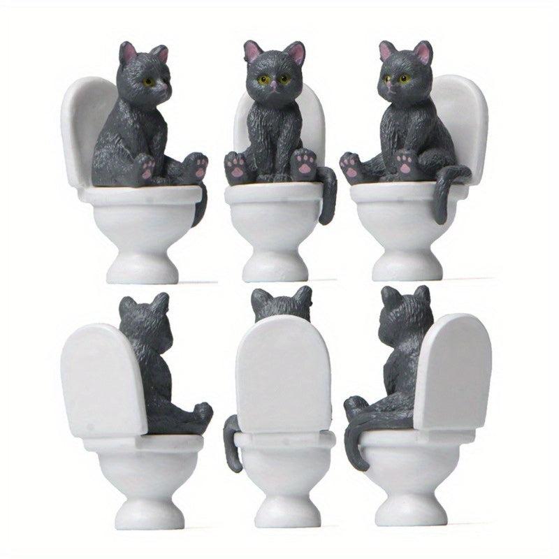Cat Statue on Toilet for Desktop/Car/Garden Decoration