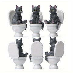 Cat Statue on Toilet for Desktop/Car/Garden Decoration