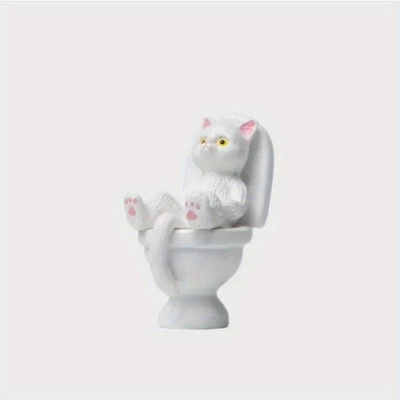 Cat Statue on Toilet for Desktop/Car/Garden Decoration