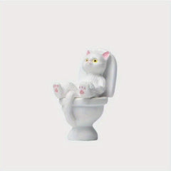 Cat Statue on Toilet for Desktop/Car/Garden Decoration