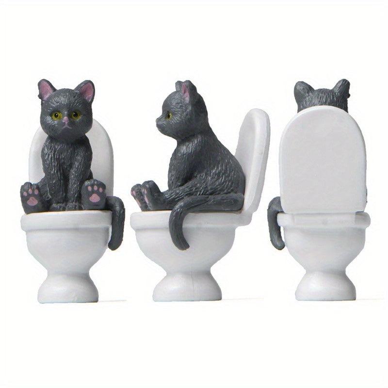 Cat Statue on Toilet for Desktop/Car/Garden Decoration