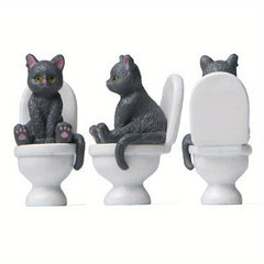 Cat Statue on Toilet for Desktop/Car/Garden Decoration
