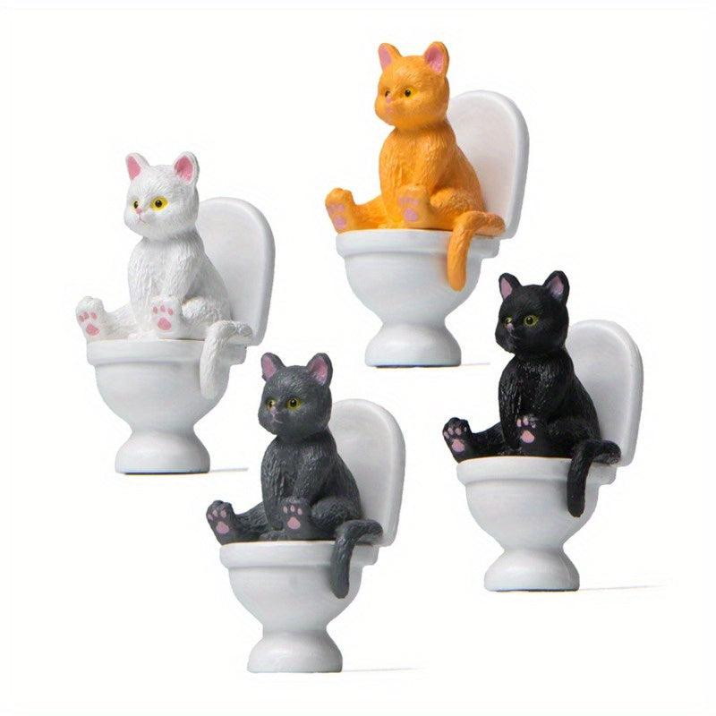 Cat Statue on Toilet for Desktop/Car/Garden Decoration