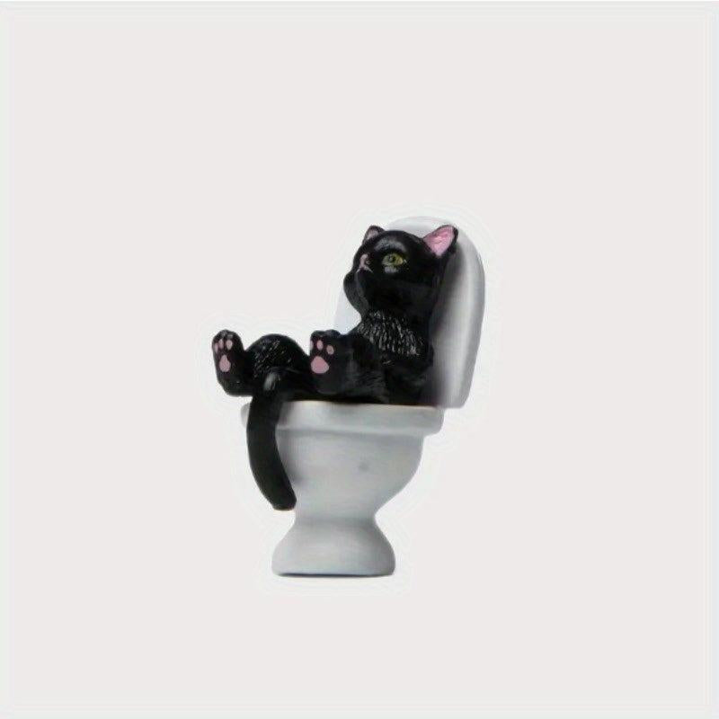Cat Statue on Toilet for Desktop/Car/Garden Decoration
