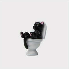 Cat Statue on Toilet for Desktop/Car/Garden Decoration
