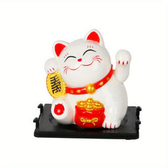 Solar Powered Waving Hand Cat Good Luck Ornament 5.2in