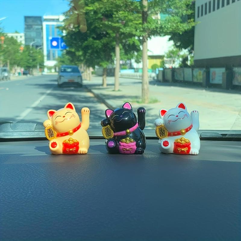 Solar Powered Waving Hand Cat Good Luck Ornament 5.2in