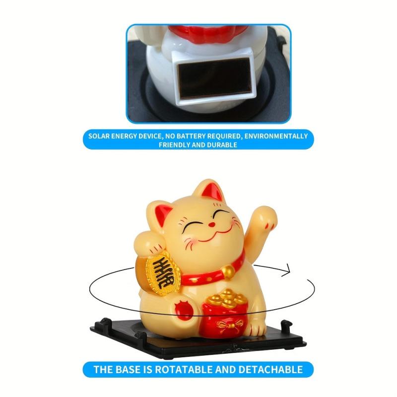 Solar Powered Waving Hand Cat Good Luck Ornament 5.2in