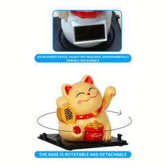 Solar Powered Waving Hand Cat Good Luck Ornament 5.2in