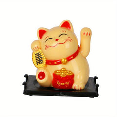 Solar Powered Waving Hand Cat Good Luck Ornament 5.2in