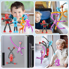 4 Pack Suction Cup Robot & Giraffe Toys For Kids Pop Tubes Road Trip Mini Telesc