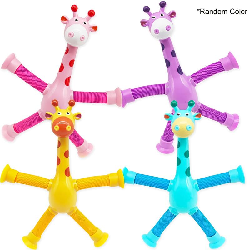 4 Pack Suction Cup Robot & Giraffe Toys For Kids Pop Tubes Road Trip Mini Telesc