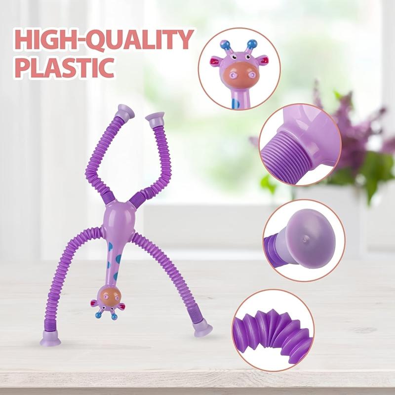 4 Pack Suction Cup Robot & Giraffe Toys For Kids Pop Tubes Road Trip Mini Telesc