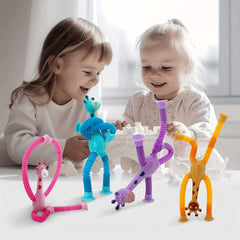 4 Pack Suction Cup Robot & Giraffe Toys For Kids Pop Tubes Road Trip Mini Telesc