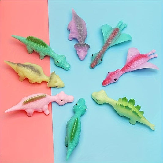 10pcs Ejection Dinosaur Finger Toy Soft Glue Tpr Gift