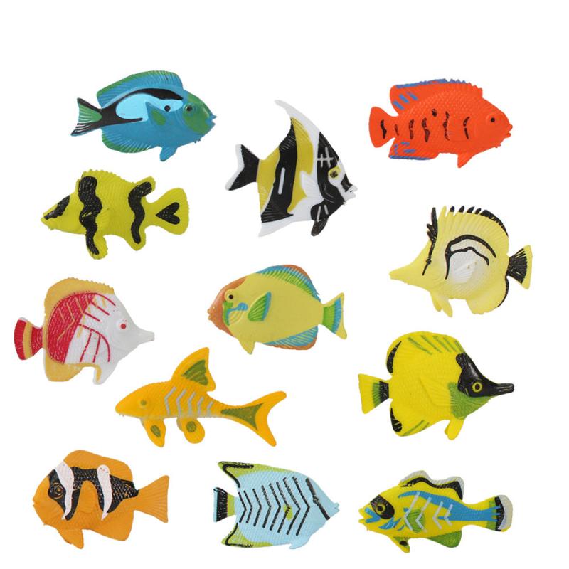 12 Pcs Mini Ocean Small Fish Soft Glue Toys Ocean Animal Model Combination
