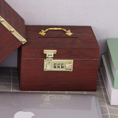 Vintage Wooden Piggy Bank Coin Bank With Lock Money Box Adults