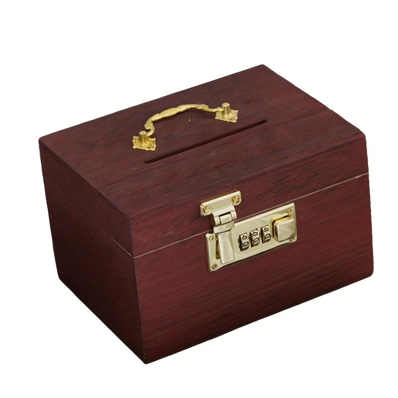 Vintage Wooden Piggy Bank Coin Bank With Lock Money Box Adults