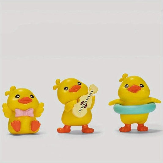 3pcs Yellow Ducks PVC Cartoon Toys Ornaments For Kids Christmas Birthday Gift