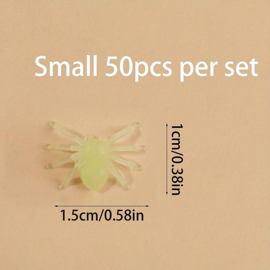 50pcs Glow Dark Halloween Spiders Plastic Toys Pranks Decoration
