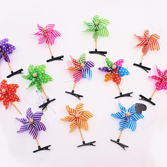 2pcs Mini Flower Windmill Hairpin Spinning Toys Colorful Headwear