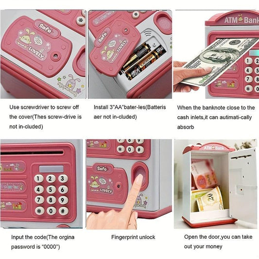 Kids Mini ATM Savings Machine with Personal Password & Fingerprint Unlocking