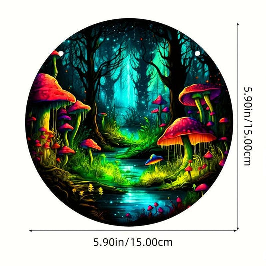 Halloween Mushroom Forest Stained Window Hanging Decor