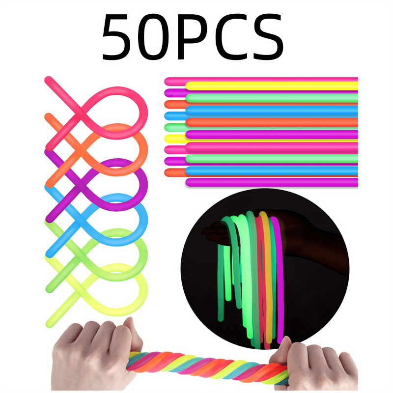 50Pcs Colorful Monkey Noodle Stretchy String Fidget Luminous Style Toys