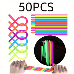 50Pcs Colorful Monkey Noodle Stretchy String Fidget Luminous Style Toys