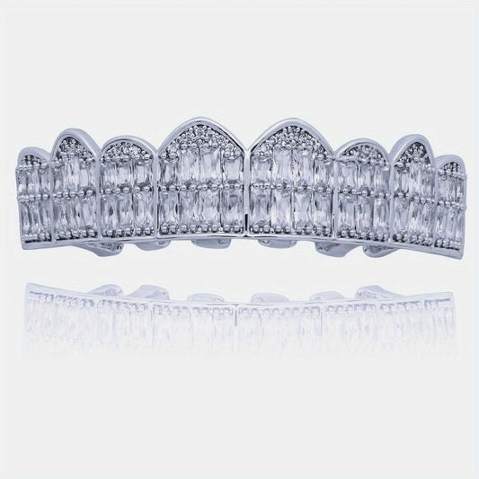 18K Unisex Teeth Grillz with CZ Stones - Men & Women