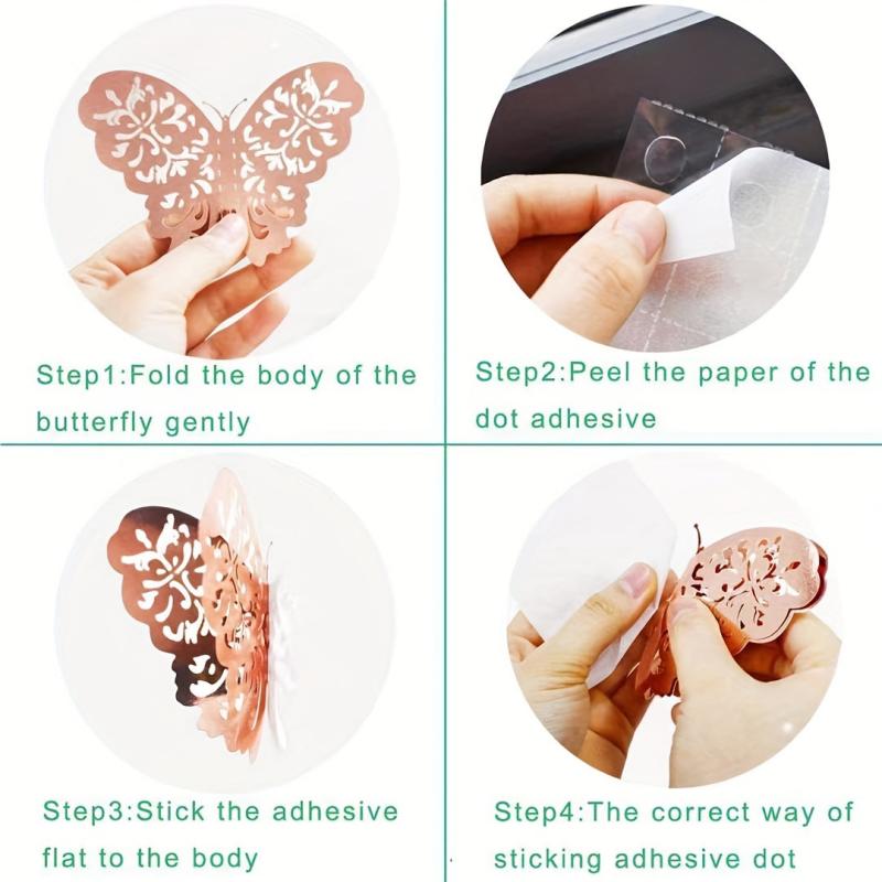 12pcs 3 Sizes 3D Golden Butterfly Wall Decor - Birthday & Party Decorations
