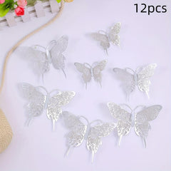 12pcs 3 Sizes 3D Golden Butterfly Wall Decor - Birthday & Party Decorations