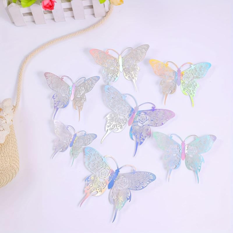 12pcs 3 Sizes 3D Golden Butterfly Wall Decor - Birthday & Party Decorations