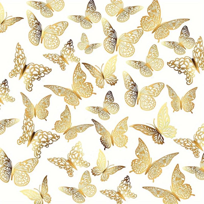 12pcs 3 Sizes 3D Golden Butterfly Wall Decor - Birthday & Party Decorations