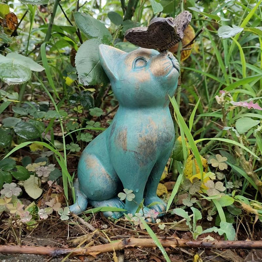 Curious Cat with Butterfly Statue Resin Decoration