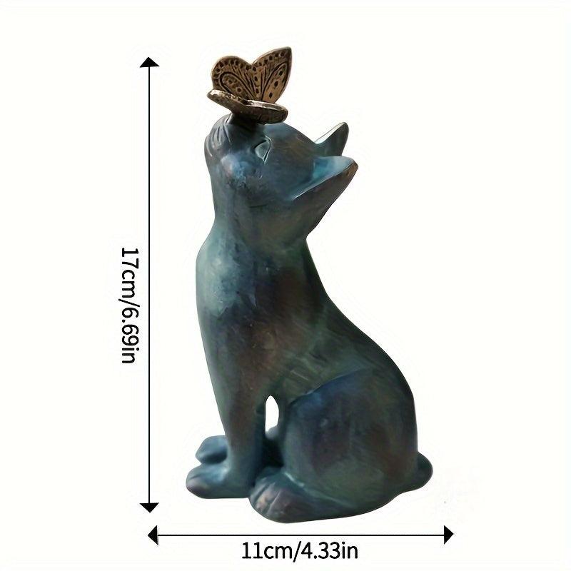 Curious Cat with Butterfly Statue Resin Decoration